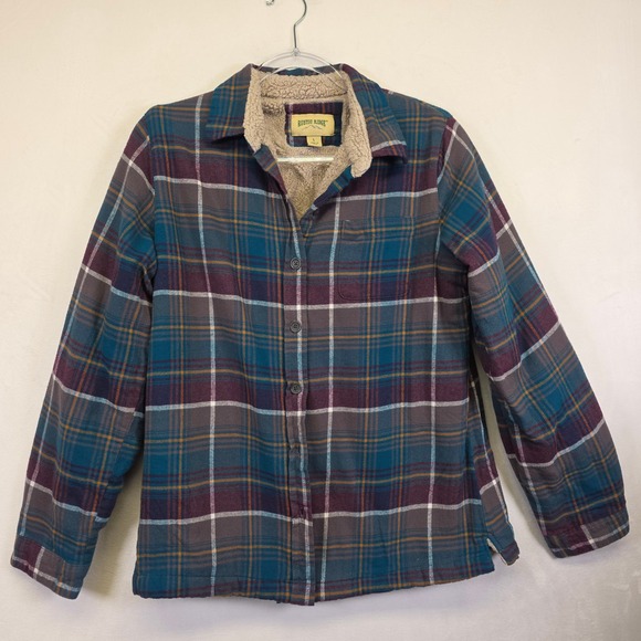 Rustic Ridge Sherpa Lined Flannel Shirt Womens L Blue Plaid Cozy Button Shacket - Picture 13 of 16